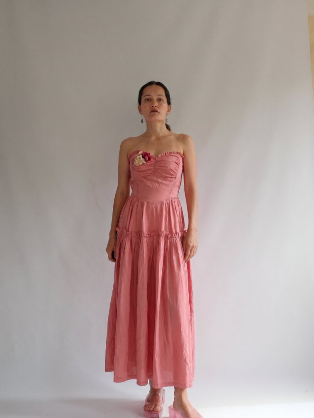 1940s mauvey-pink taffeta dress
